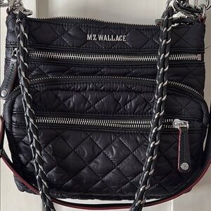 MZ Wallace Black Quilted Crossbody with Silver Chain